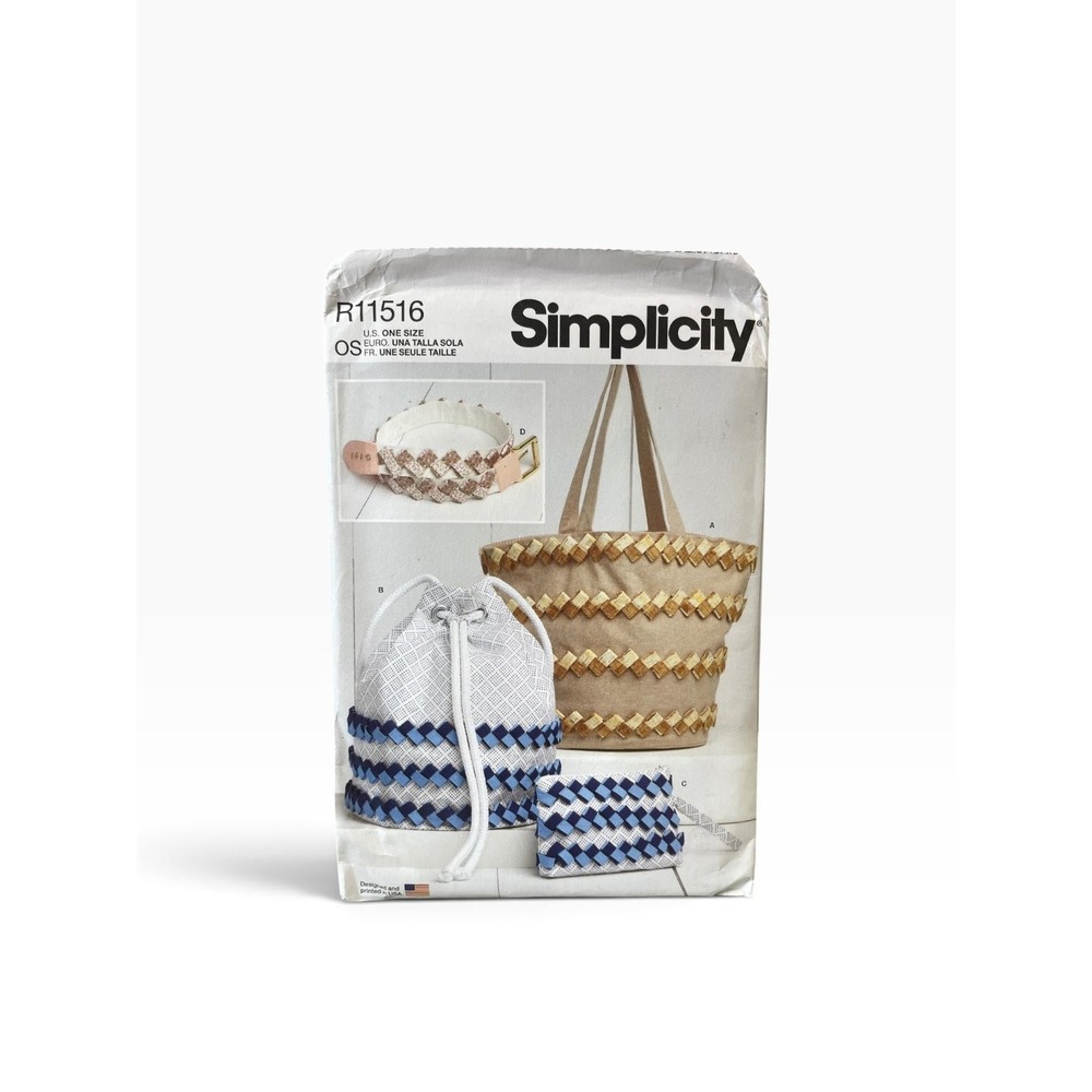 Simplicity Sewing Pattern R11516 Women OS Multicolor Woven Tote Hobo Bag Belt